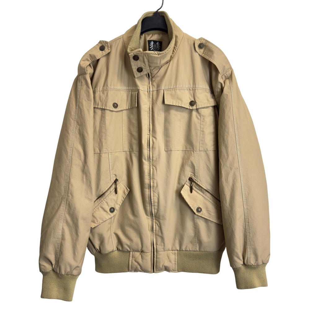 B&R Mens XL Tan Khaki Cotton Nylon Military Bomber Jacket Utility Flight Coat